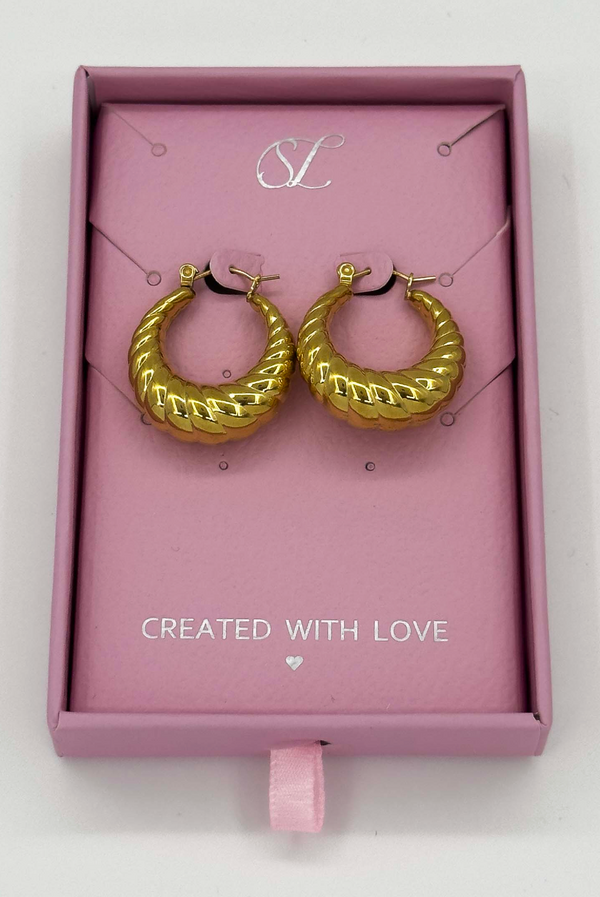 smashed lemon 60053 Title: Roestvrijstalen Hoepel Oorbellen Met Textuur | Gold