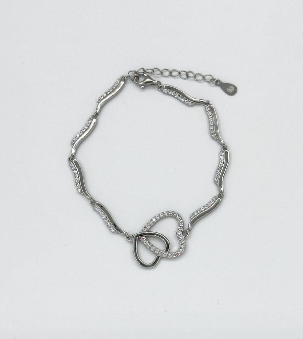 Smashed Lemon 62035 En Armband Met Dubbel Hartvormig Parelzirkoon Kristal Hanger | Silver