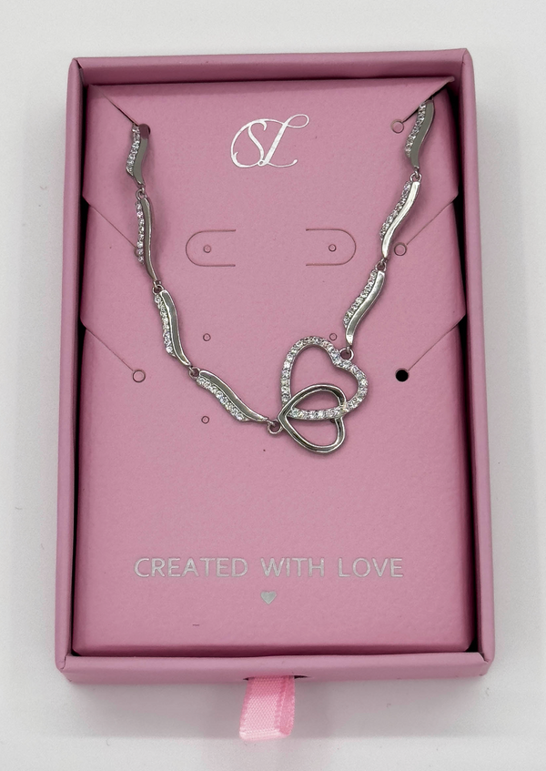 smashed lemon 62035 En Armband Met Dubbel Hartvormig Parelzirkoon Kristal Hanger | Silver