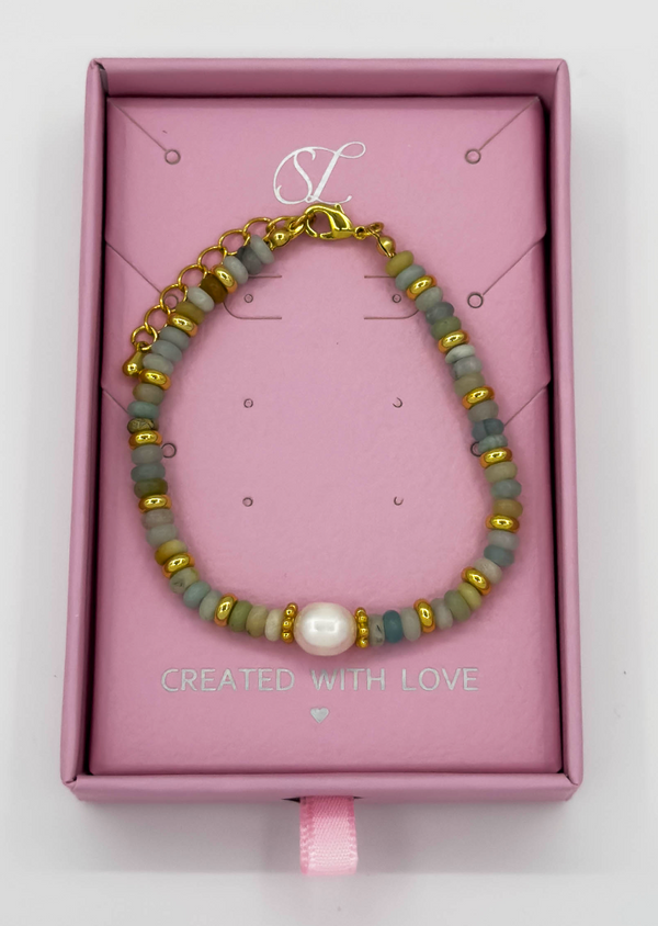 smashed lemon 62052 Fijne Armband Met Gecombineerde Steenkralen - Parels Multi Kwartskoper | Muticolour