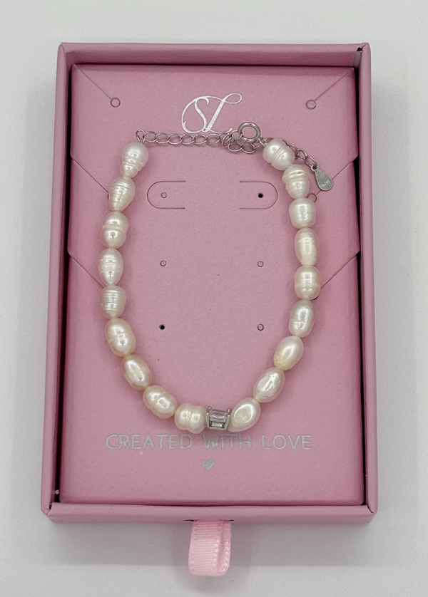 smashed lemon 62057 Parel Kralen Armband Met Zirkonia Kristal | Creme