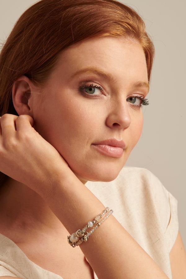 Smashed Lemon 64008 Elastische Ketting Met Mix Van Parelskwartsstenen | Silver-Crème