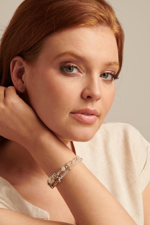 Smashed Lemon 64008 Elastische Ketting Met Mix Van Parelskwartsstenen | Silver-Crème