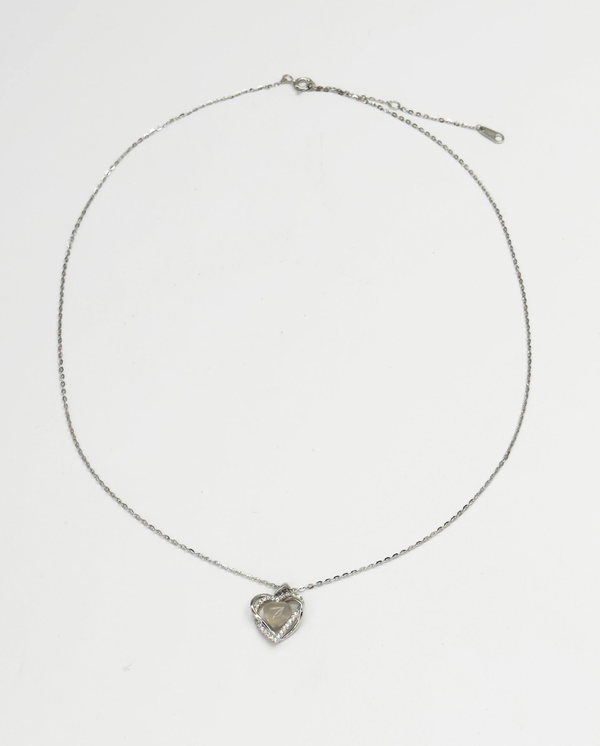 Smashed Lemon 64033 Fijn En Ketting Met Hetian Jade Steenkristallen Hart Hanger | Silver