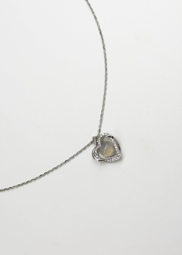 Smashed Lemon 64033 Fijn En Ketting Met Hetian Jade Steenkristallen Hart Hanger | Silver