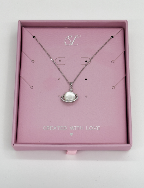 smashed lemon 64038 Fijn En Ketting Met Kattenoog Steen Saturnus Hanger | Silver