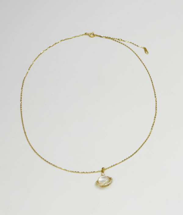 Smashed Lemon 64038 Fijn En Vergulde Ketting Met Kattenoog Steen Saturnus Hanger | Gold