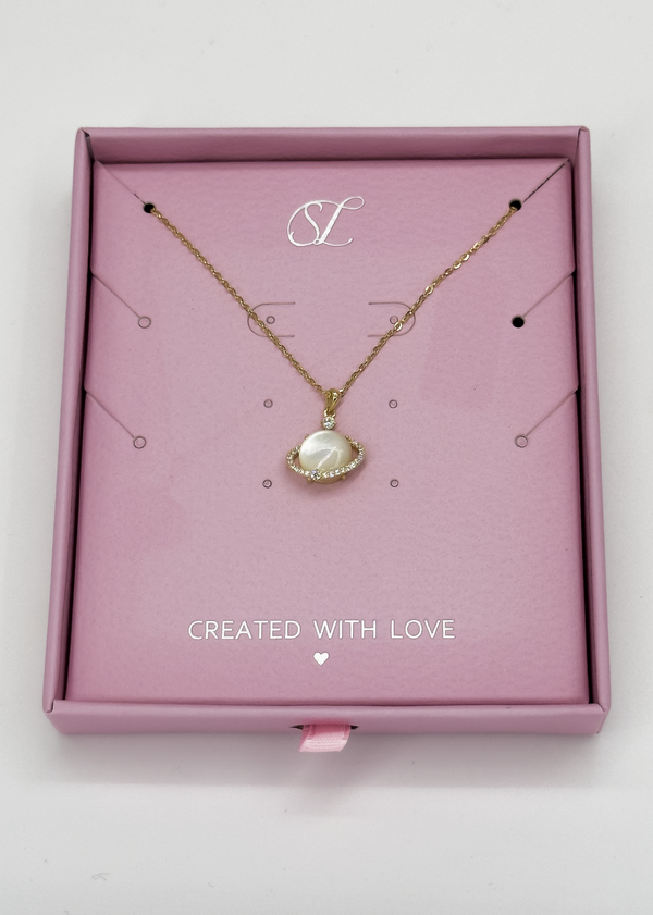 smashed lemon 64038 Fijn En Vergulde Ketting Met Kattenoog Steen Saturnus Hanger | Gold