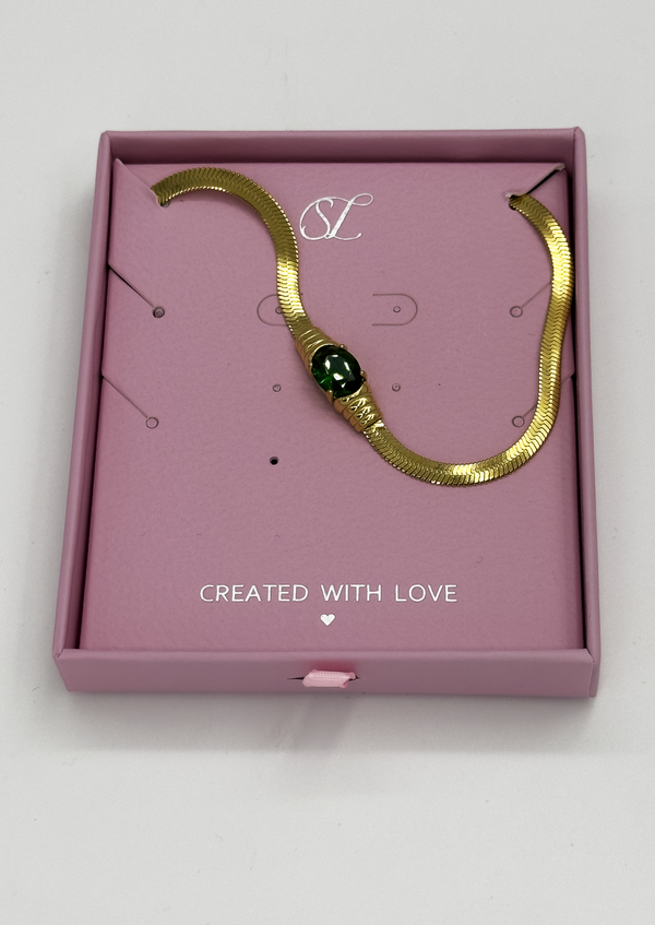 smashed lemon 64042 Fijne Roestvrijstalen Ketting Met Retro Zirkoonkraal | Gold