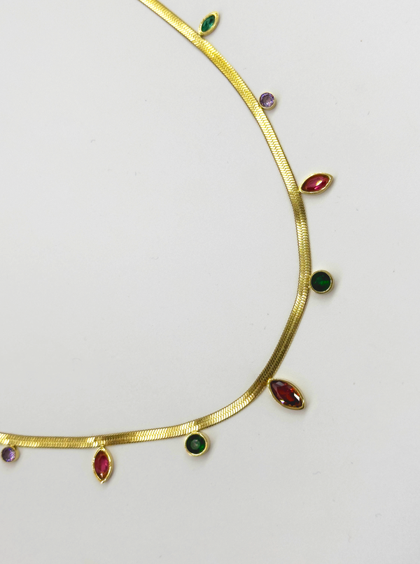 Smashed Lemon 64048 Fijne Roestvrijstalen Ketting Met Druppelvormige Zirkoonkralen | Gold