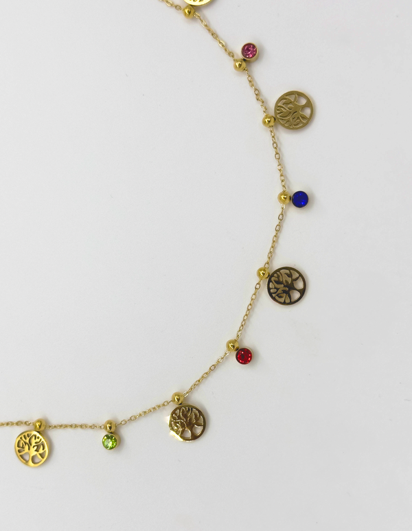 Smashed Lemon 64050 Fijne Roestvrijstalen Ketting Met Levensboomhangerszirkonen Kristallen | Gold