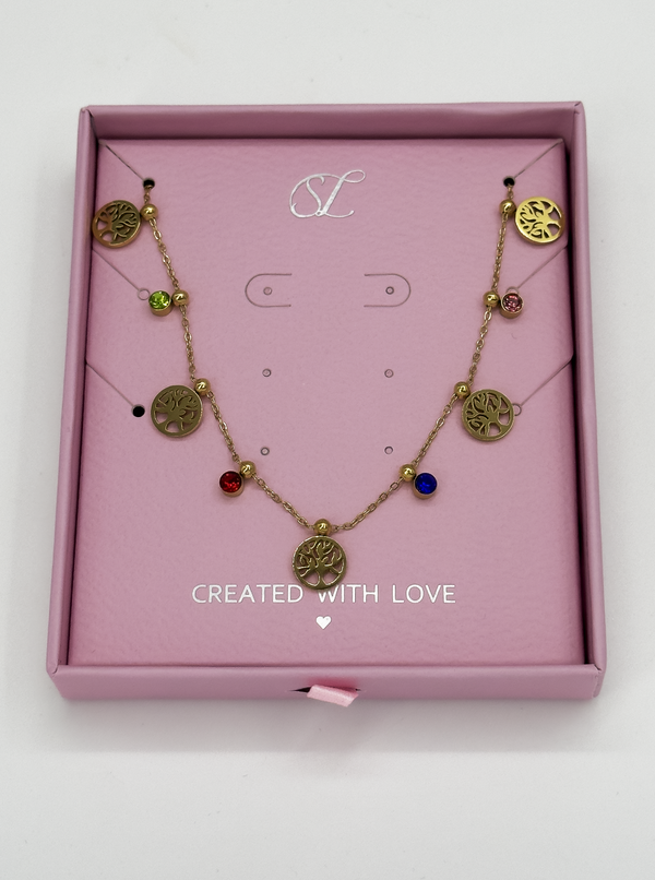 smashed lemon 64050 Fijne Roestvrijstalen Ketting Met Levensboomhangerszirkonen Kristallen | Gold