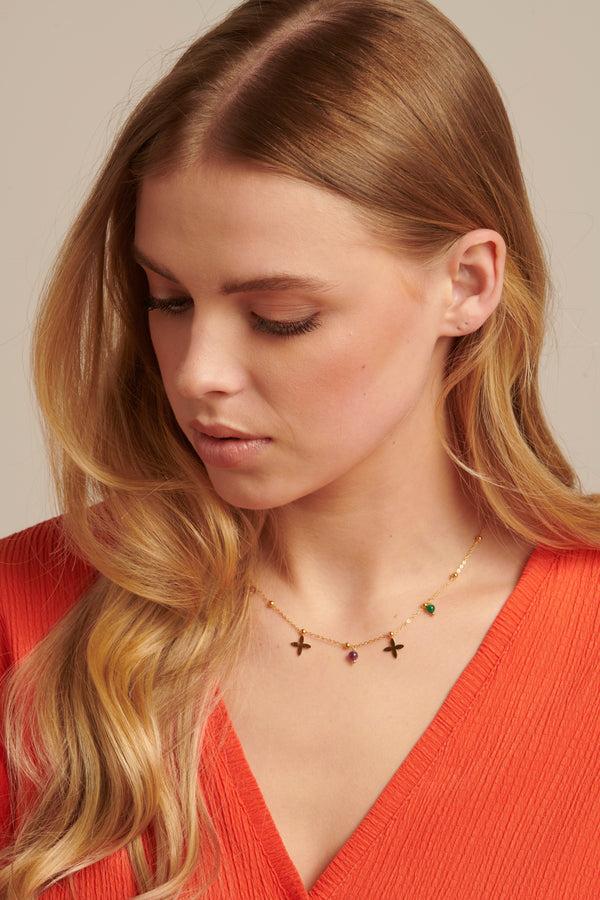 Smashed Lemon 64051 Fijne Roestvrijstalen Ketting Met Bloemvormige Hangerskwartsstenen | Gold