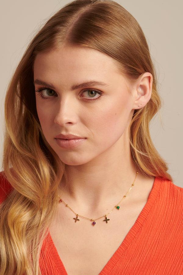 Smashed Lemon 64051 Fijne Roestvrijstalen Ketting Met Bloemvormige Hangerskwartsstenen | Gold