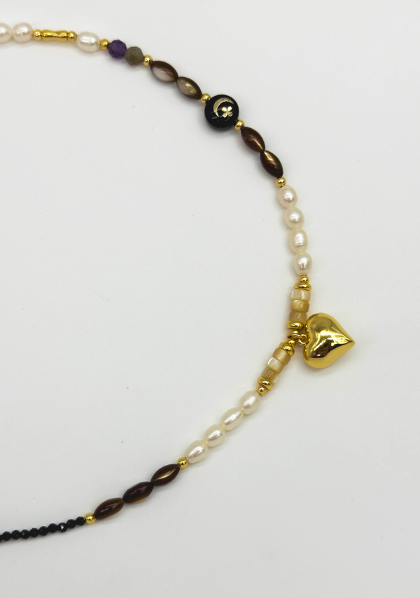 Smashed Lemon 64052 Ketting Met Hartvormige Hanger - Parels Multi Kwartsroestvrij Staal | Muticolour