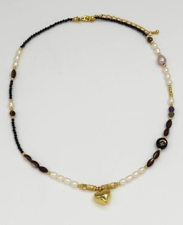 smashed lemon 64052 Ketting Met Hartvormige Hanger - Parels Multi Kwartsroestvrij Staal | Muticolour