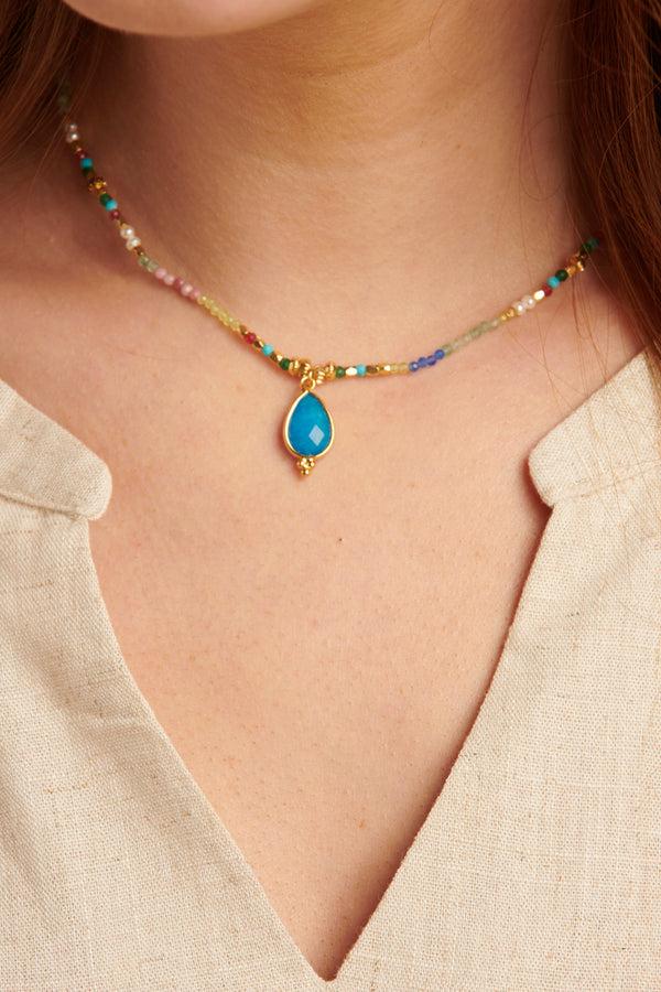 Smashed Lemon 64054 Dubbellaags Steen Kralen Ketting Met Grote Kwarts Hanger | Muticolour