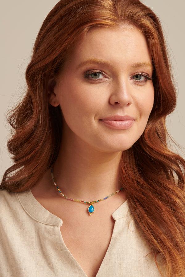 smashed lemon 64054 Dubbellaags Steen Kralen Ketting Met Grote Kwarts Hanger | Muticolour