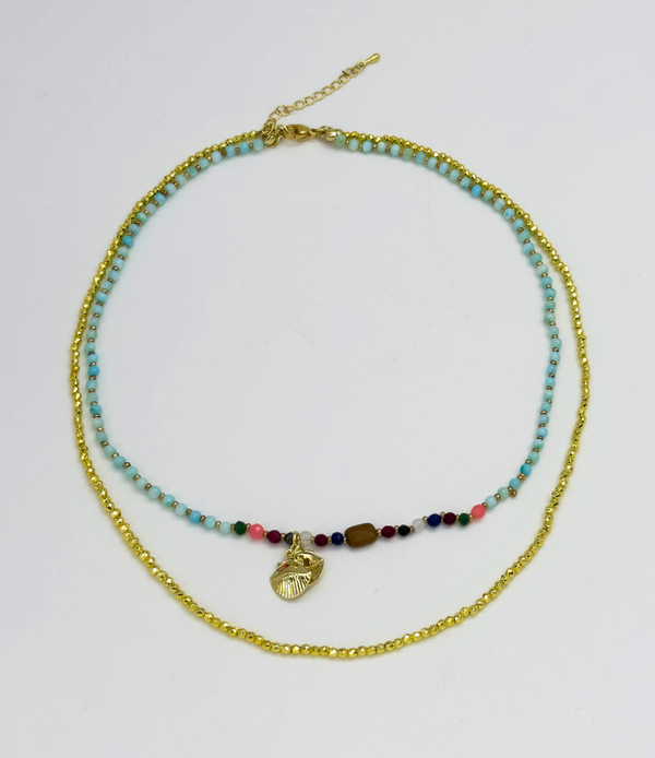 Smashed Lemon 64056 Dubbellaagse Steen Kralen Ketting Met Koperen Ketting | Muticolour