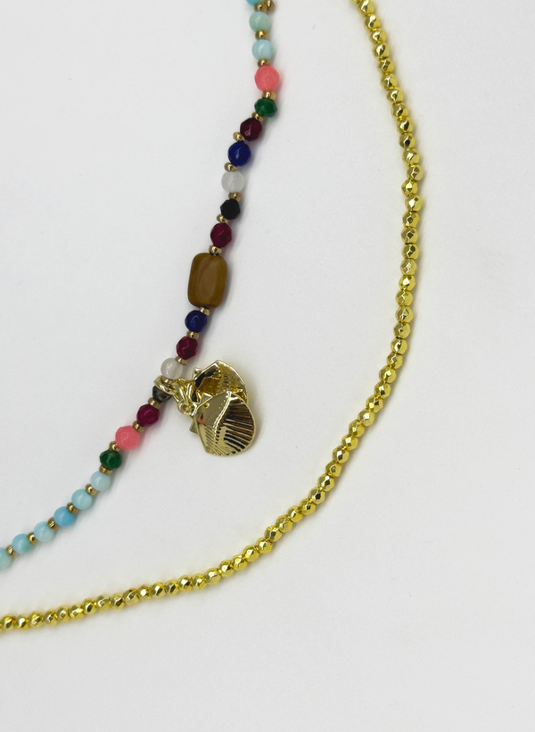 Smashed Lemon 64056 Dubbellaagse Steen Kralen Ketting Met Koperen Ketting | Muticolour