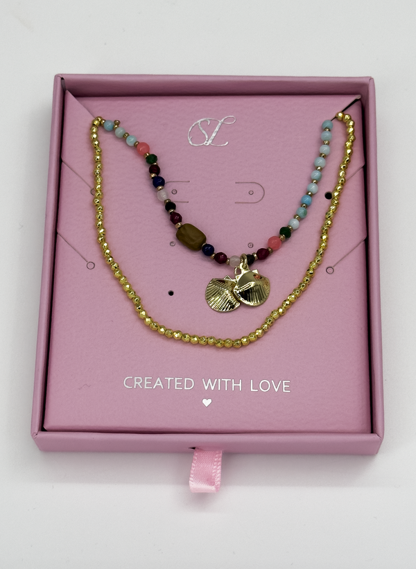 smashed lemon 64056 Dubbellaagse Steen Kralen Ketting Met Koperen Ketting | Muticolour