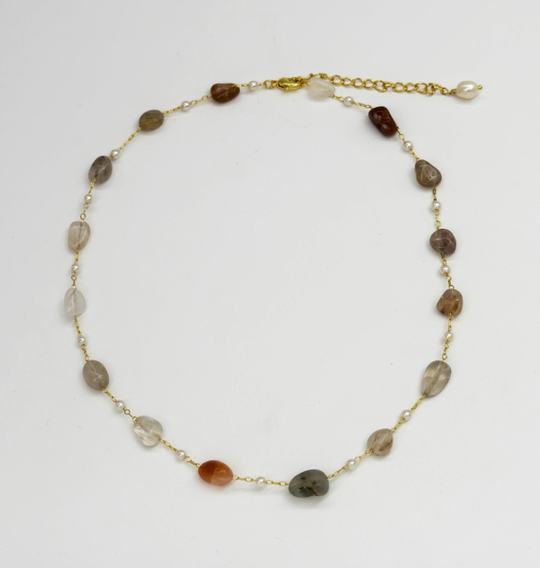 Smashed Lemon 64058 Rijke Kwarts Steen Ketting Met Parelskoper | Muticolour