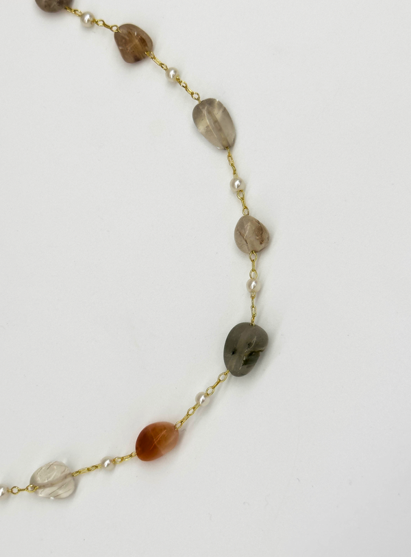 Smashed Lemon 64058 Rijke Kwarts Steen Ketting Met Parelskoper | Muticolour