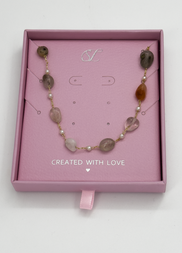 smashed lemon 64058 Rijke Kwarts Steen Ketting Met Parelskoper | Muticolour