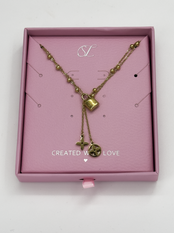 smashed lemon 64065 Fijne Roestvrijstalen Ketting Met Dubbele Laagslotvormige Hanger | Gold