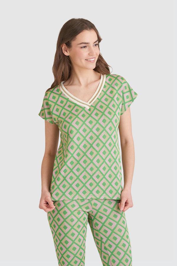 Smashed Lemon 23220 Top Met Retro Print | Green-Gold