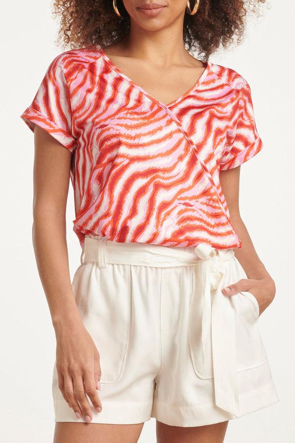 Smashed Lemon 24009 Zebra Stretch Top | Pink-Red