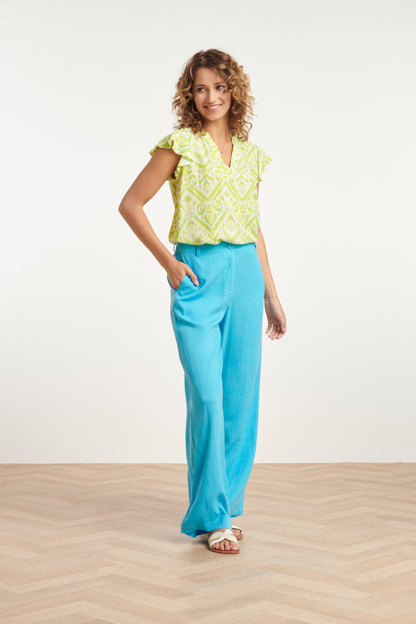 Smashed Lemon 24037 Flowy Lime Zomertop | White-Lime