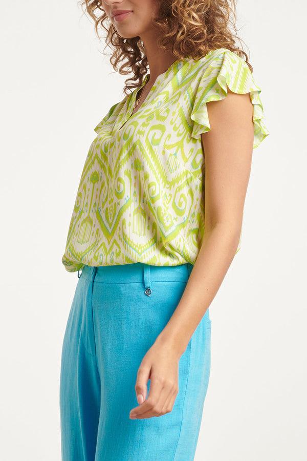 Smashed Lemon 24037 Flowy Lime Zomertop | White-Lime