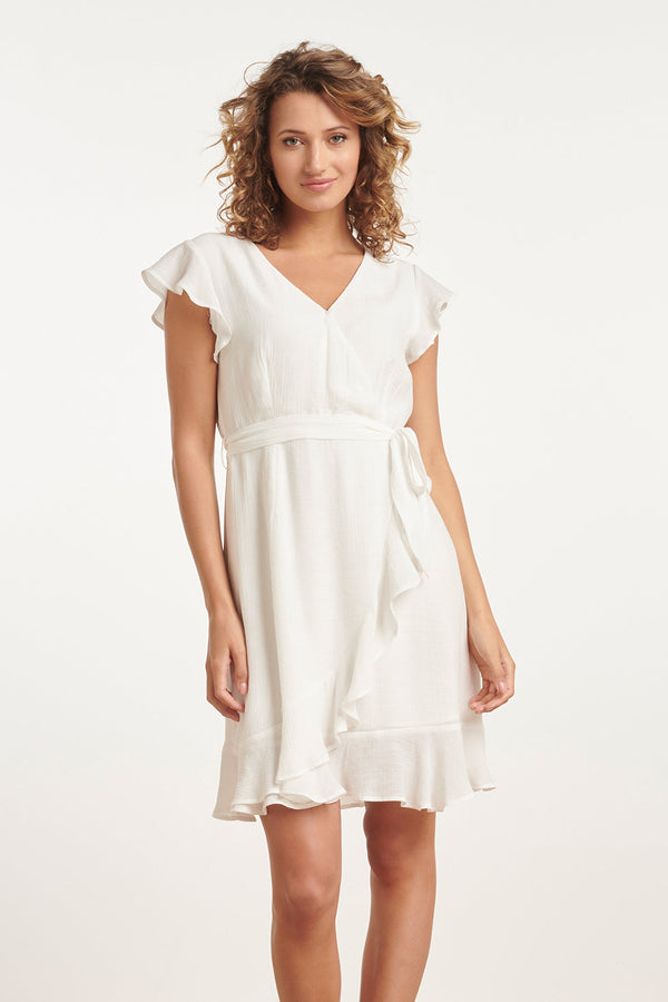 smashed lemon 24099 Fitted Wrap Jurk | White