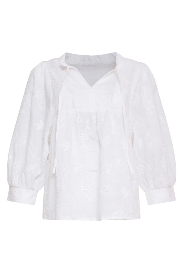 Smashed Lemon 24112 Bloemen Geborduurde Top | White