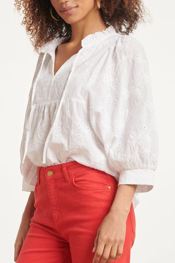 Smashed Lemon 24112 Bloemen Geborduurde Top | White