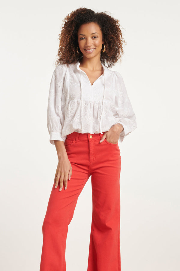 Smashed Lemon 24112 Bloemen Geborduurde Top | White