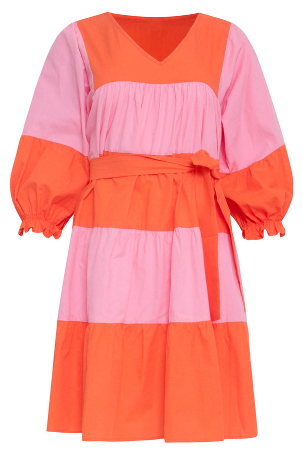 Smashed Lemon 24113 Rijke Blokjes Jurk | Pink-Orange