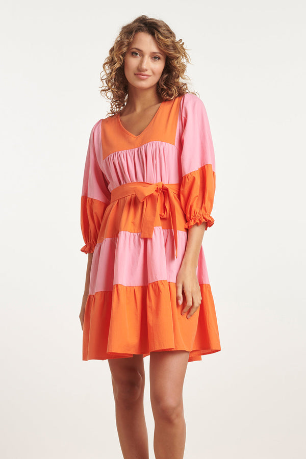 smashed lemon 24113 Rijke Blokjes Jurk | Pink-Orange