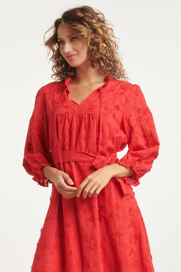 Smashed Lemon 24115 Jurk Met 3D Bloemenpatroon | Red