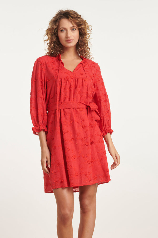 smashed lemon 24115 Jurk Met 3D Bloemenpatroon | Red