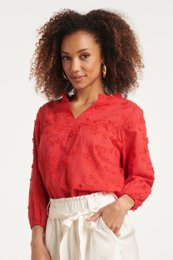 Smashed Lemon 24116 Top Met 3D Bloemenpatroon | Red