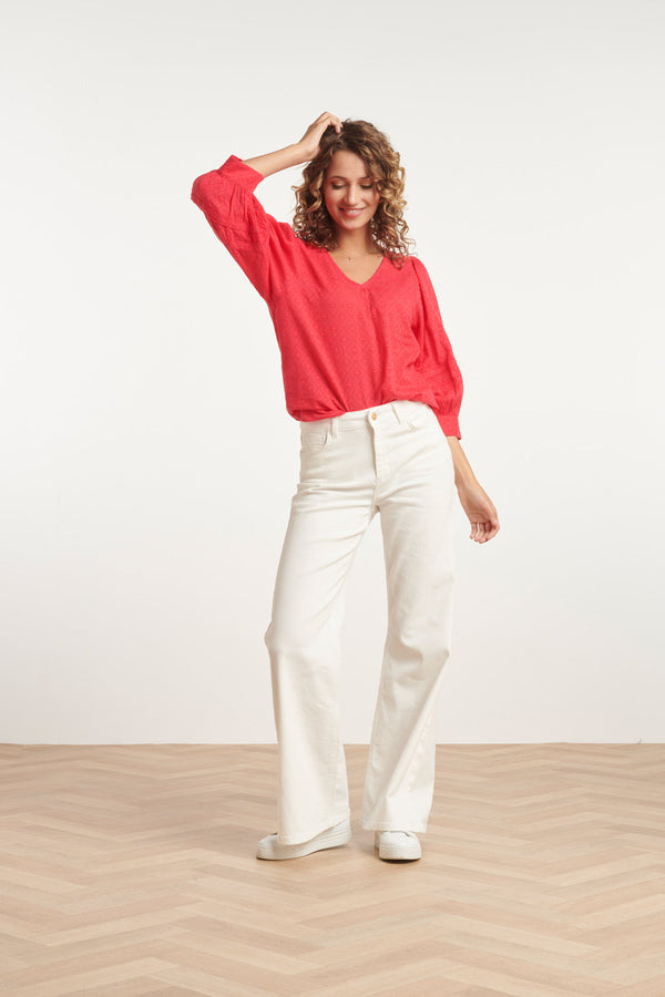 Smashed Lemon 24131 Katoenen Dobby Top | Red