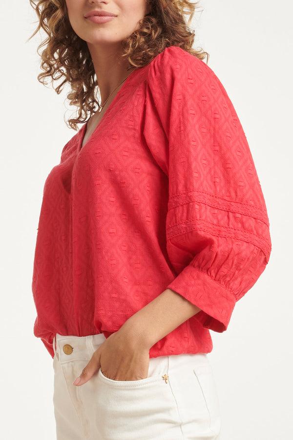Smashed Lemon 24131 Katoenen Dobby Top | Red