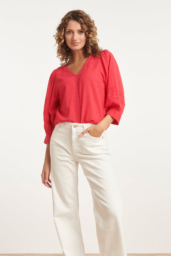 smashed lemon 24131 Katoenen Dobby Top | Red
