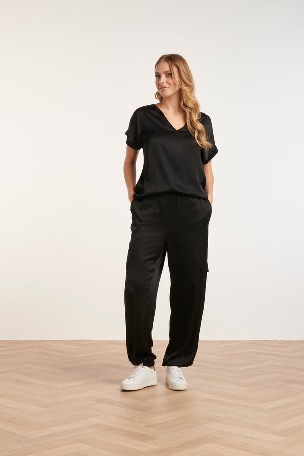 Smashed Lemon 24680 E Satijnen Cargo Broek | Black