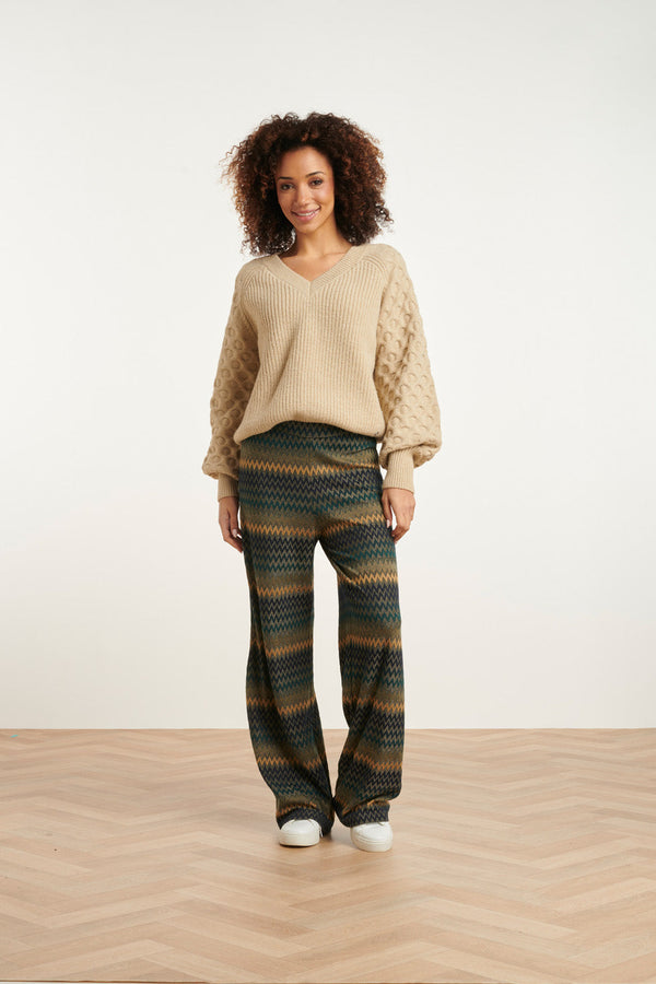 Smashed Lemon 24784 Oversized Trui Met V-Hals | Sand