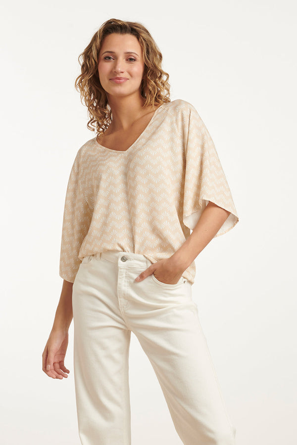 smashed lemon 25066 Schelpenprint Top | Sand-White