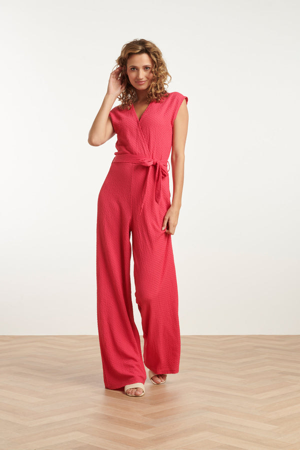 smashed lemon 25116 Stretchy Crinkle Jumpsuit | Pink