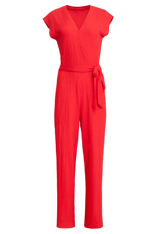 Smashed Lemon 25116 Stretchy Crinkle Jumpsuit | Red